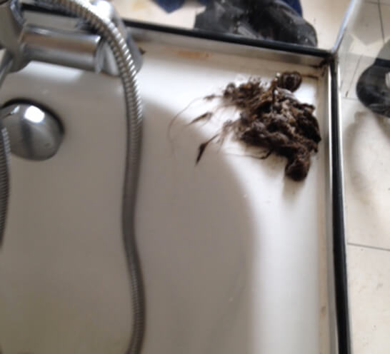 blocked shower and bath tub drains because of hair loss